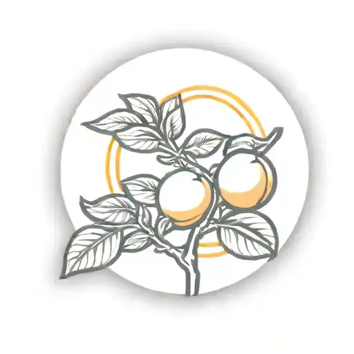 Scratch N' Sniff Sticker That Has A Peach Tree With A Large Sun In The Background