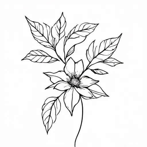 Fine Line Tattoo With Leafes And Lisianthus Flower