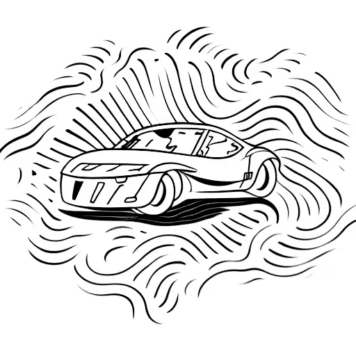 A Minimalist Tattoo Of A Car Speeding Through A Wave