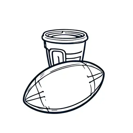 Rugby Ball In The Background With A Beer And An Eco-cup Holder Above