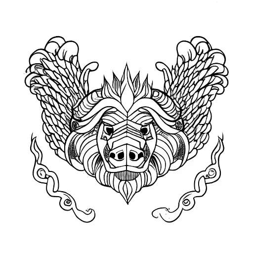 Lion Head With Pig Body With Wings