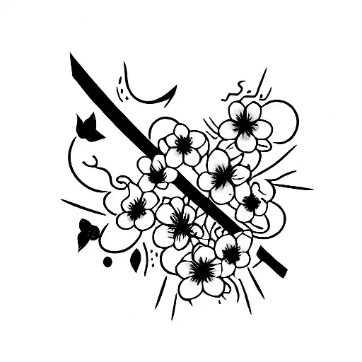 Katana With Cherry Blossoms And Fire