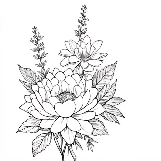 Peony And Water Lily And Larkspur Flower Bouquet