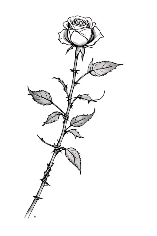 A Rose That Has Barbed Wire Around The Stem Wrapped