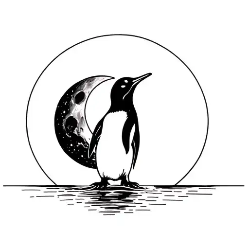 Just A Penguin And A Moon Without Landscape