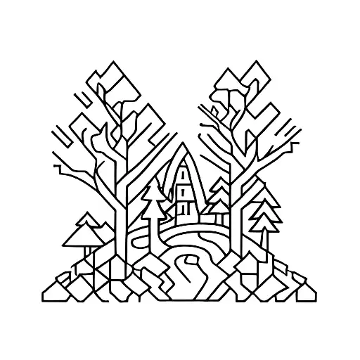 A Pixelated Hiking Trail Winding Through A Forest Of Computer Chips