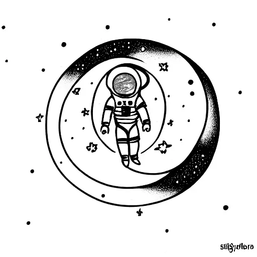 Tattoo Sketch Of An Astronaut Hugging The Moon