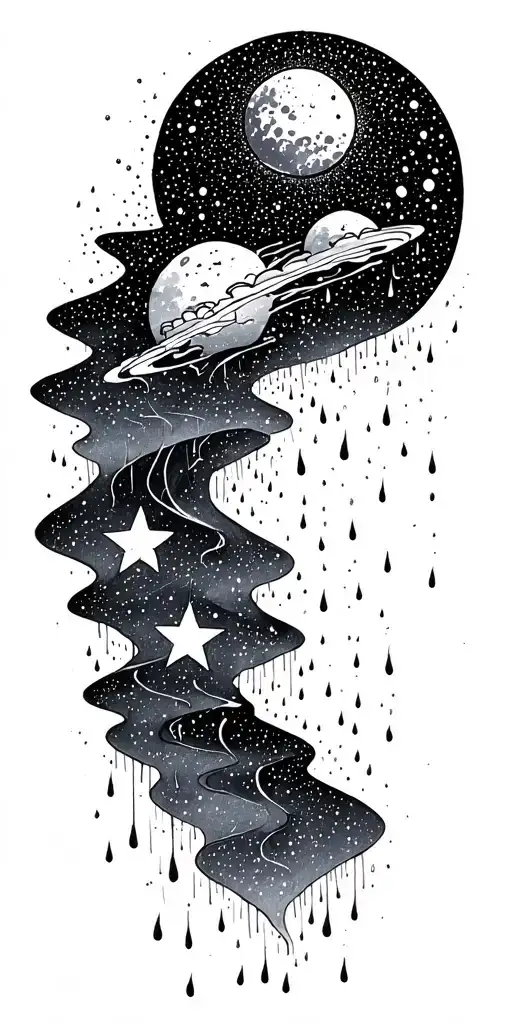 Parallel Universe With Rain And Stars Falling