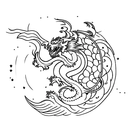 A Symbol Of The Moon With A Large Dragon Circling Around It