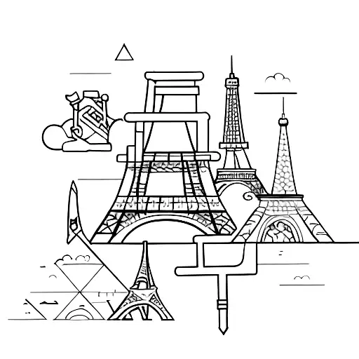 A Software Engineer With A Sword And Paris Skyline In A Minimalist Style
