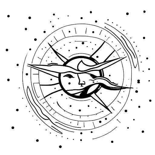 Create A Minimal Tattoo Design With Fine Lines Of The Aquarius Constellation With The Sun And Moon