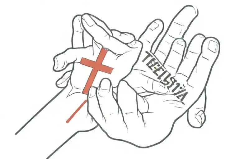 A Wrist Tattoo Of A Word Tetelestai In Bloody Red With A Cross On Every T Letter