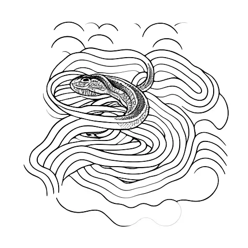 A Snake On A Black Background Linework Dotwork On Top View