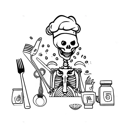 Funny Chef Skeleton Preparing Food