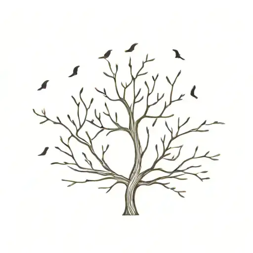 A Minimalist Tattoo Design Featuring A Tree With Branches Representing Each Family Member