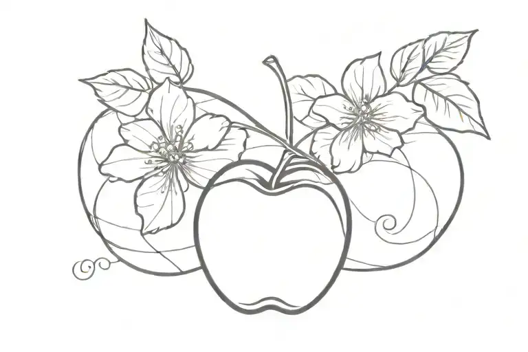 An Infinity Symbol With A Hydrangea On One Side And An Apple On The Other