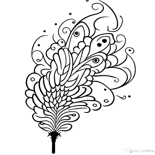A Minimalist Tattoo Of A Peacock Feather Transforming Into A Paintbrush