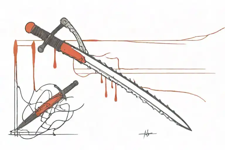 Black And Red Katana Sword With Dripping Blood In To An Asterix