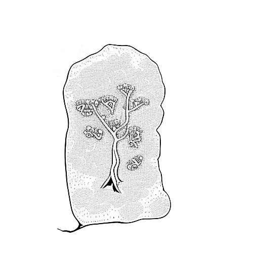 A Scroll Is Carved Into A Tree With A Lot Of Branches And Flowers