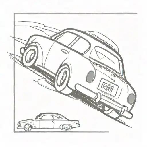 Create A Tattoo Of A Retro Japanese Car Drifting Around A Turn
