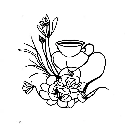 Fine Line Stamp To Include The Number 29 A Teacup And The Birth Flowers For March And December