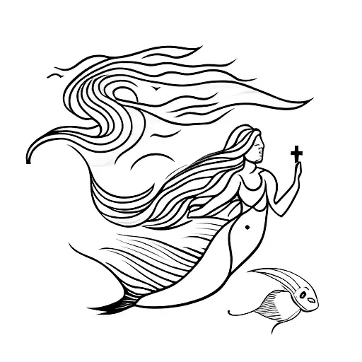 A Graceful Mermaid Swimming Alongside A Diver