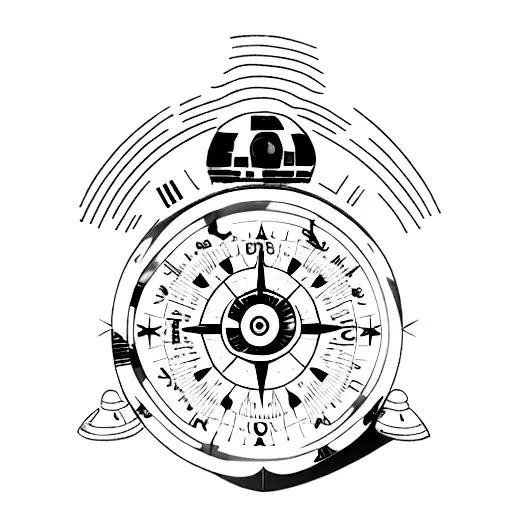 R2d2 Rolling On A Compass With Two Stars In The Sky