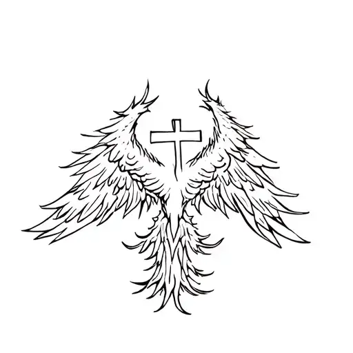 Phoenix Rising From Flames With Cross