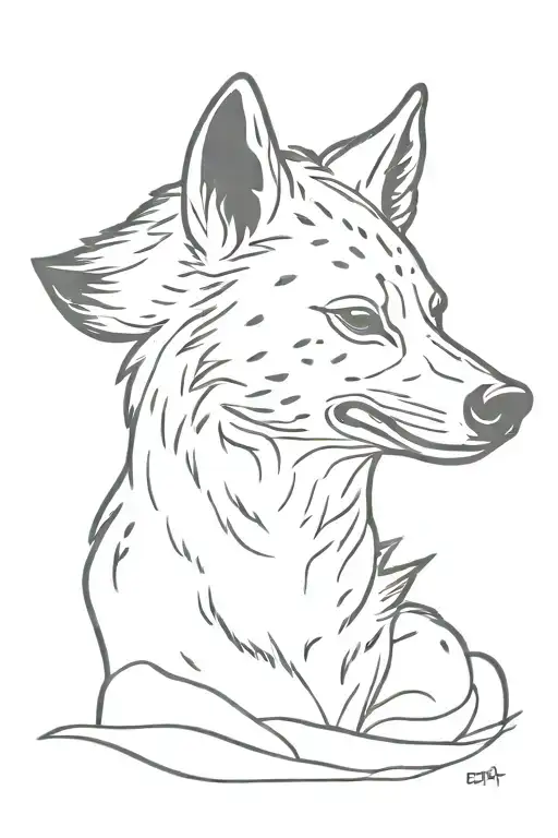 Friendly Hyena Head In Front Of Sun Setting