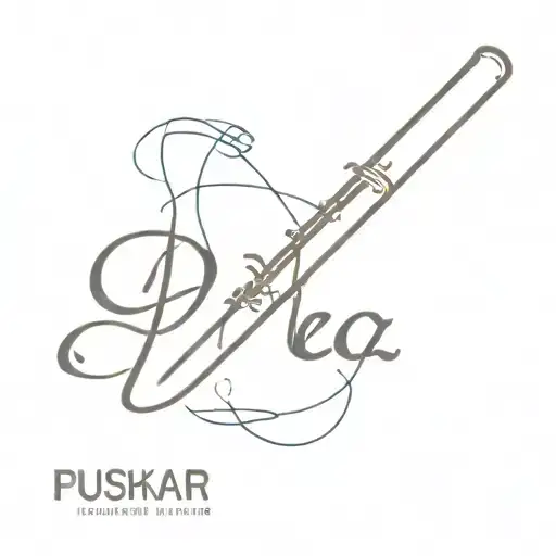 Pushkar Name Tattoo With Flute Small Size Male