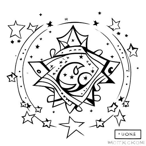 Moon With Four Stars Up And 5 Stars Across