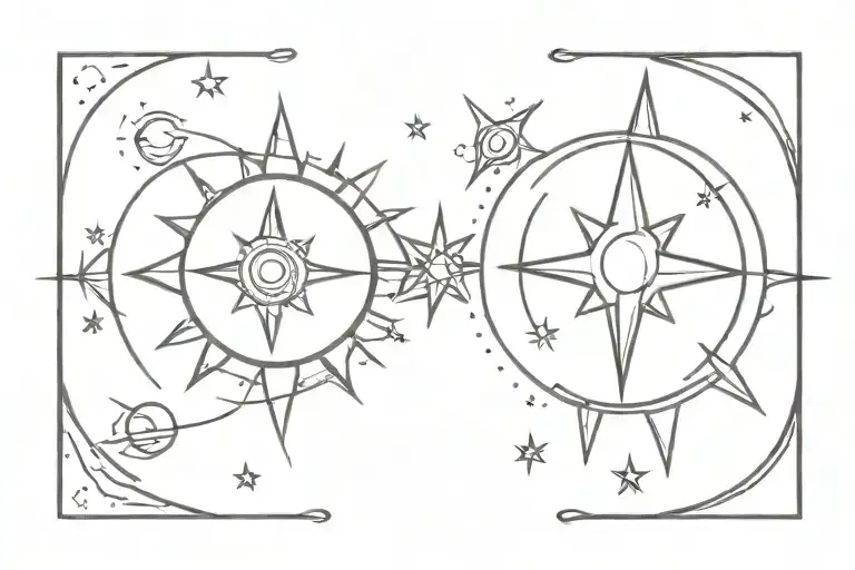 Compass And Space Star Moon Sun
