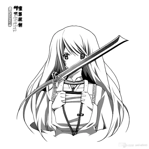 Anime Character Wielding A Sword In A Minimalist Style