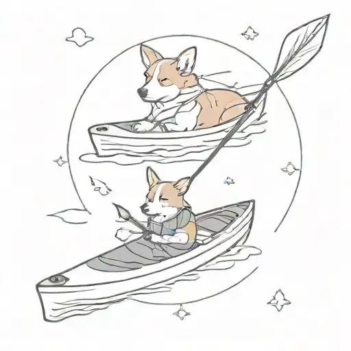Kayak With Corgi And Girl And Fishing Rod