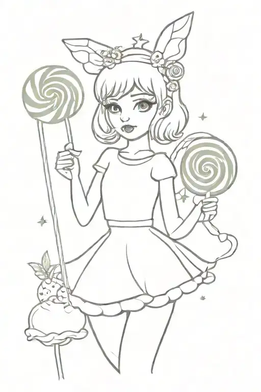 Candy Fairy Holding Lollipop Wand In Candy Forest Filled