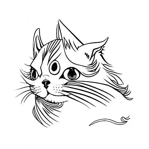 Lop-eared Small Cat With Green Eyes And Red Demonic Wings