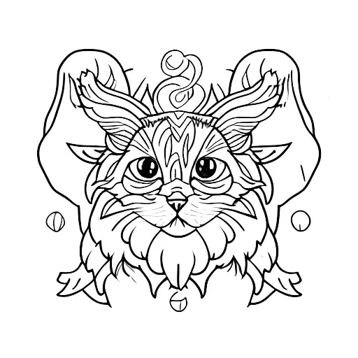 Scottish Fold Lop-eared Cat With Red Demon Wings And Green Eyes