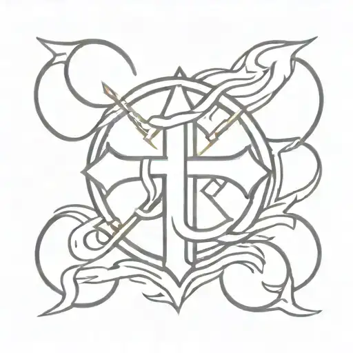 A Minimalist Design Of A Firefighter's Cross Symbol With Flames Intertwined