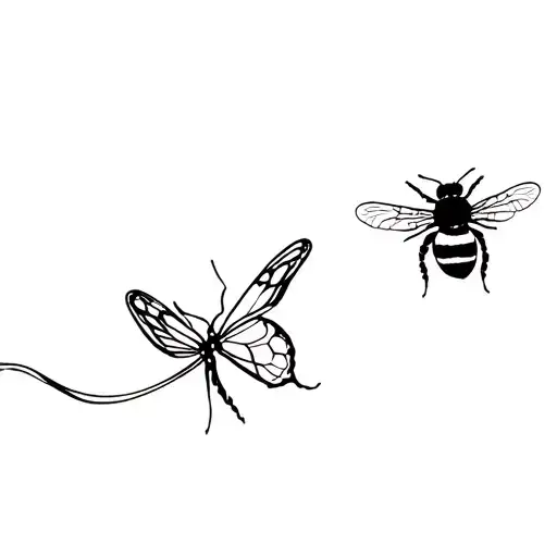 Butterfly And Bee Flying The Bee Is Intimidating And The Butterfly Is Beautiful