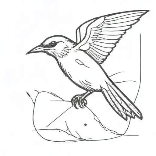 Small Blackbird Flying With A Broken Wing