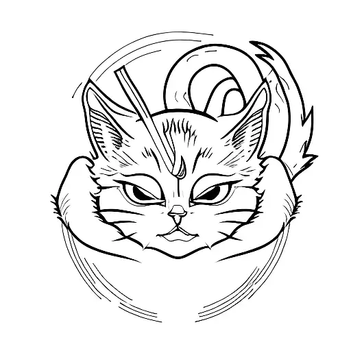 Lop-eared Small Cartoon Cat With Green Eyes And Red Demonic Wings