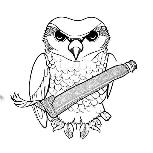 A Sketch-style Portrait Of A Falcon Holding A Scroll In Its Talons