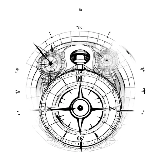 A Fine Line Compass Surrounded By Various Clock Hands