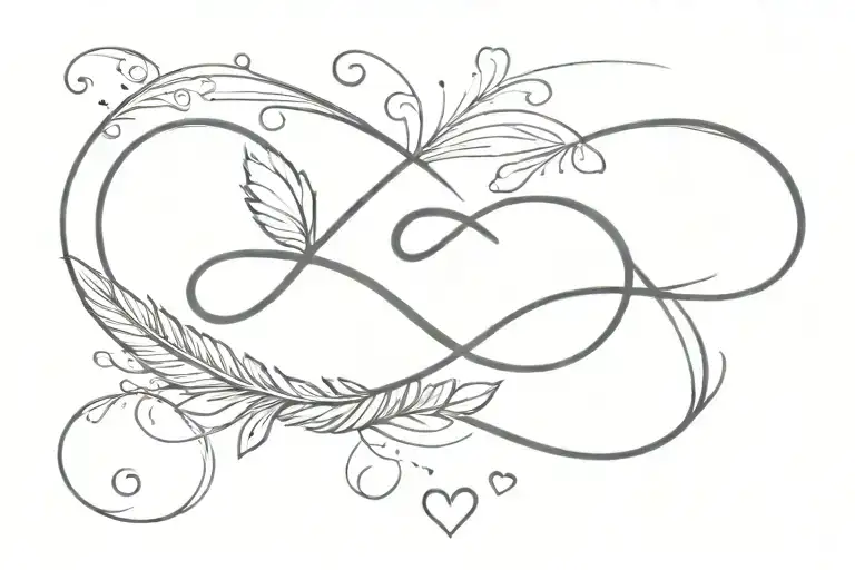 Infinity Symbol With One Side Being A Feather And A Few Dog Paws And Small Hearts On The Other Side