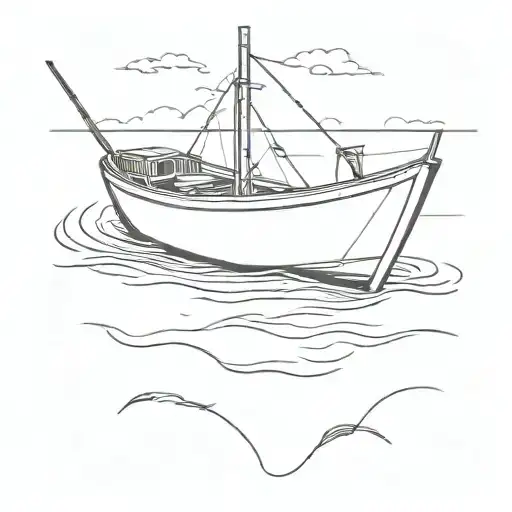 Simple Fishing Boat With Fishing Rod Leaning