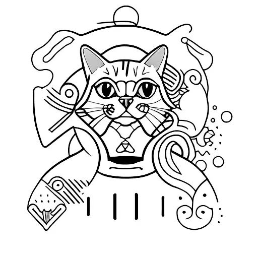 A Minimalist Tattoo Of A Cat Driving A Vintage Car