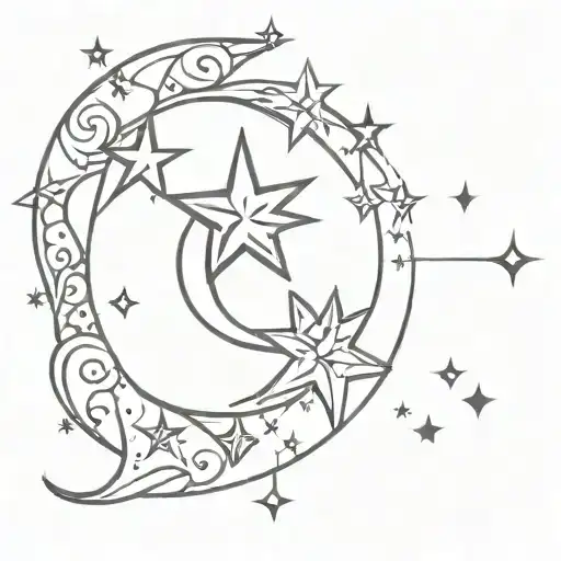 Ornamental Moon Stars Italian Tile Style