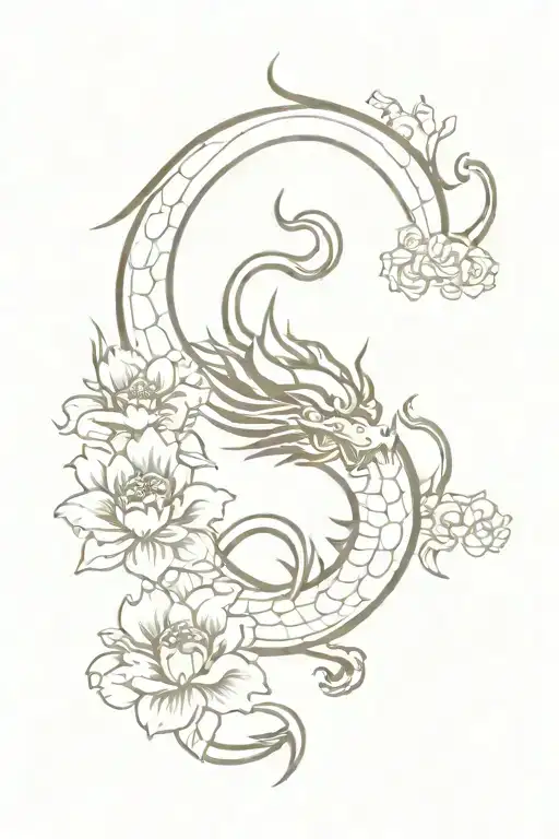 Chinese Dragon With Flowers