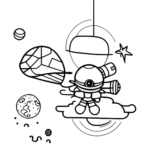 Small Astronaut Hanging From A Rocket By Thread
