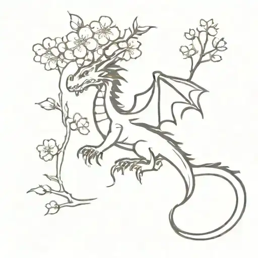 Dragon And Cherry Blossom Tree